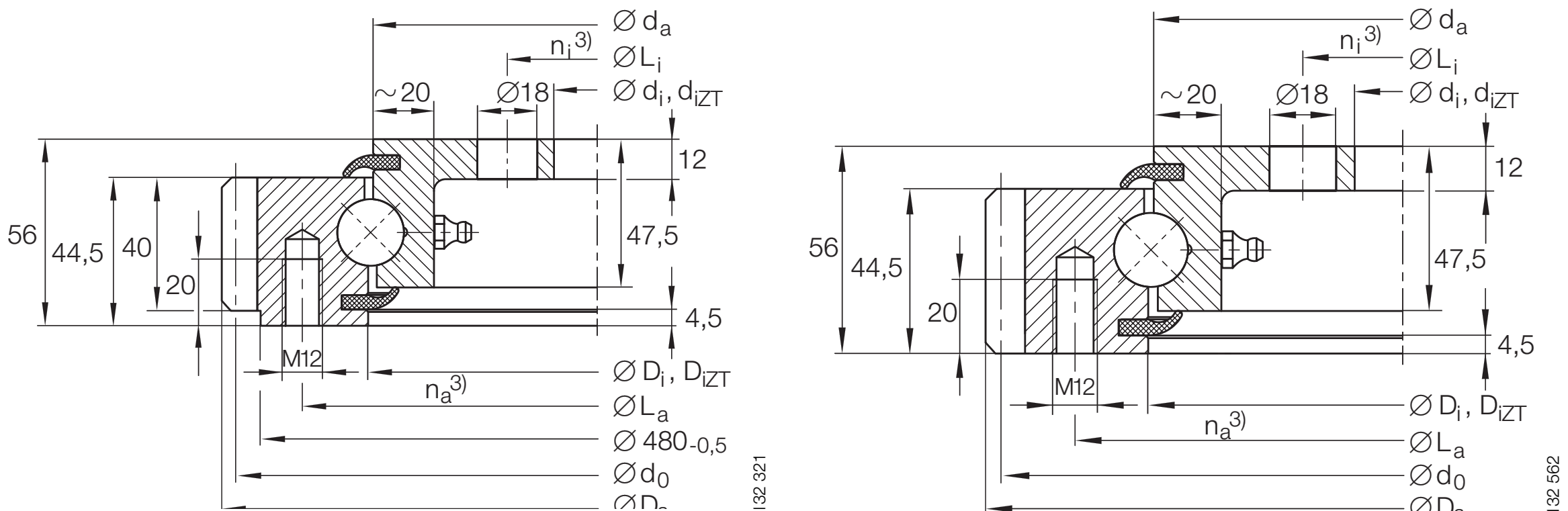 INA VLA 20 Series External gear outline drawing