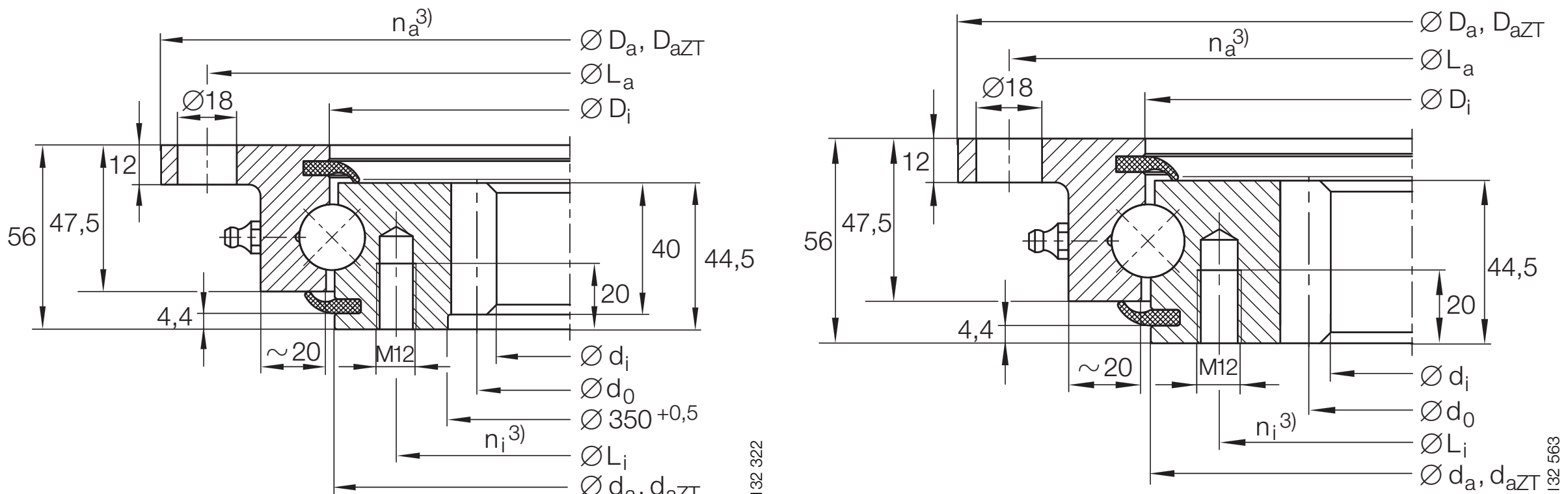 INA VLI 20 Series Internal gear outline drawing