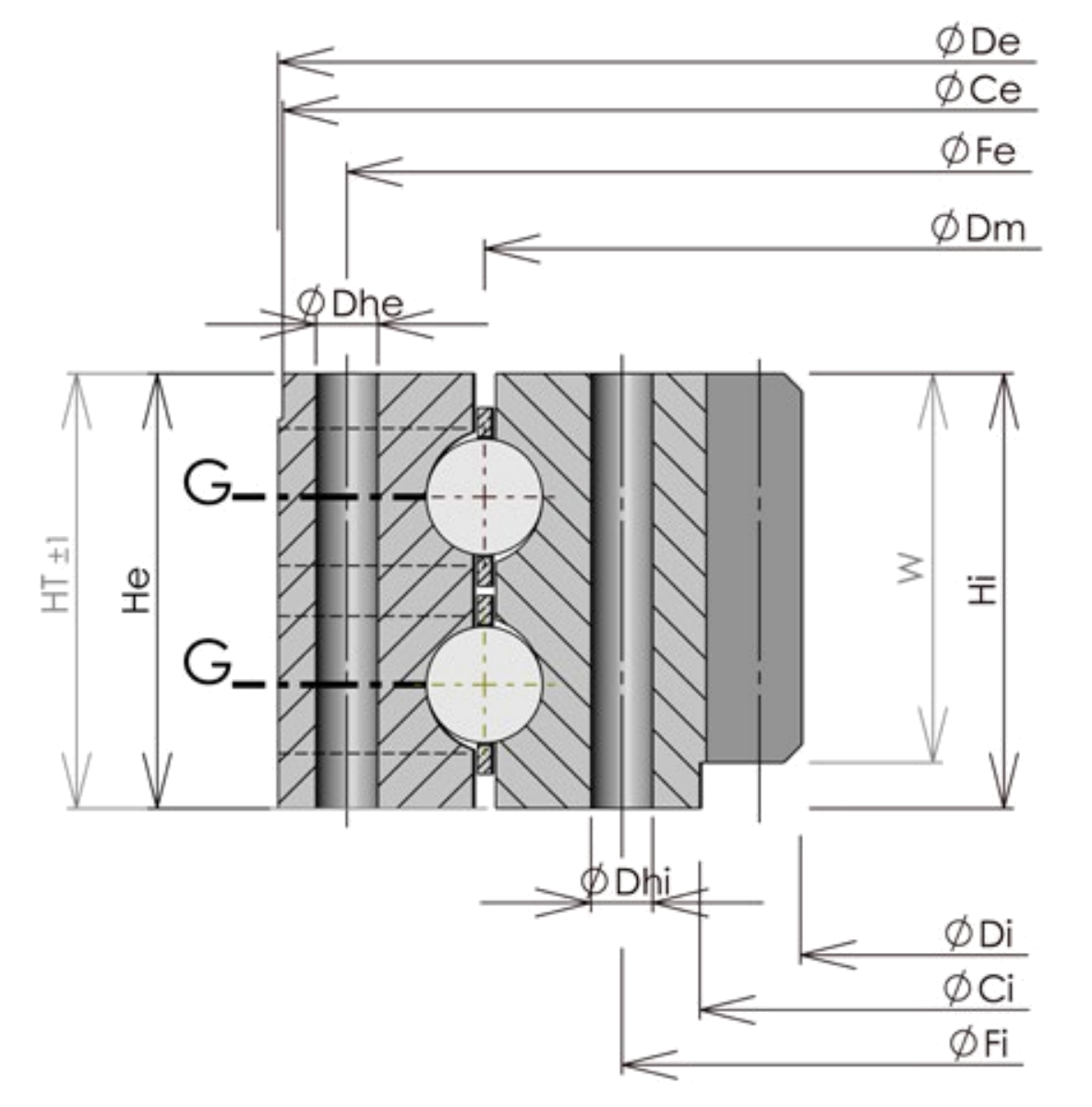 ROLLIX 12 Series Internal gear outline drawing