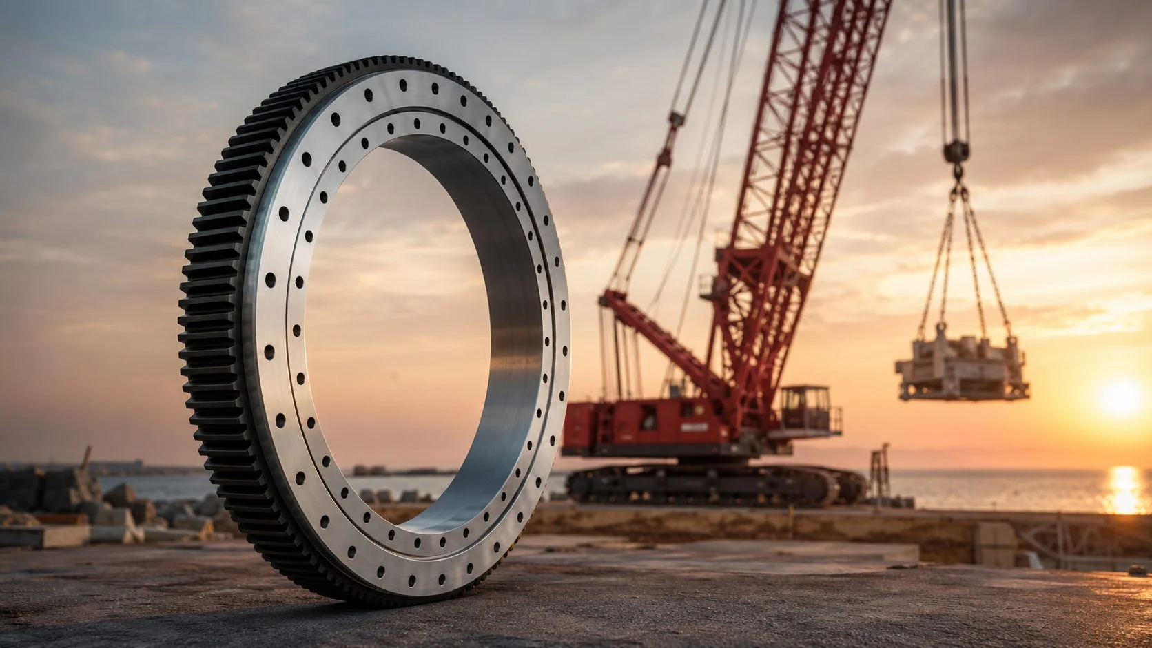 Machining a three-row roller slewing bearing raceway for a crawler crane