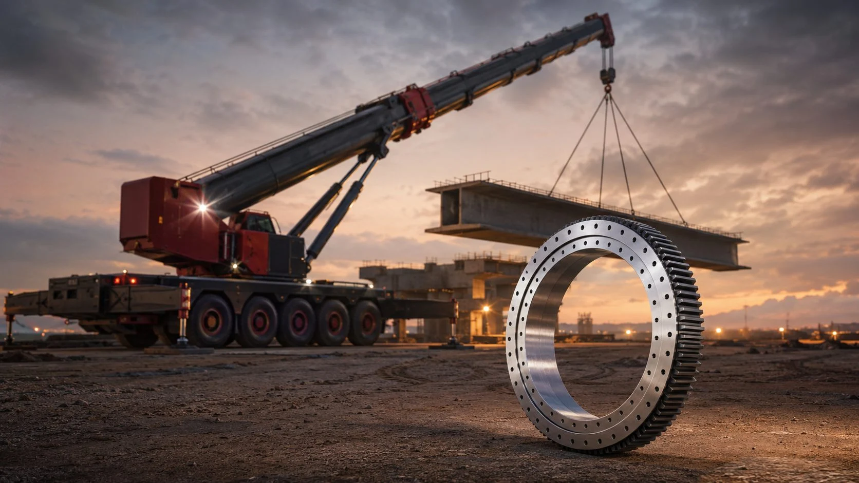 Large-diameter slewing bearing for a mobile crane superstructure at the MERYDOM factory