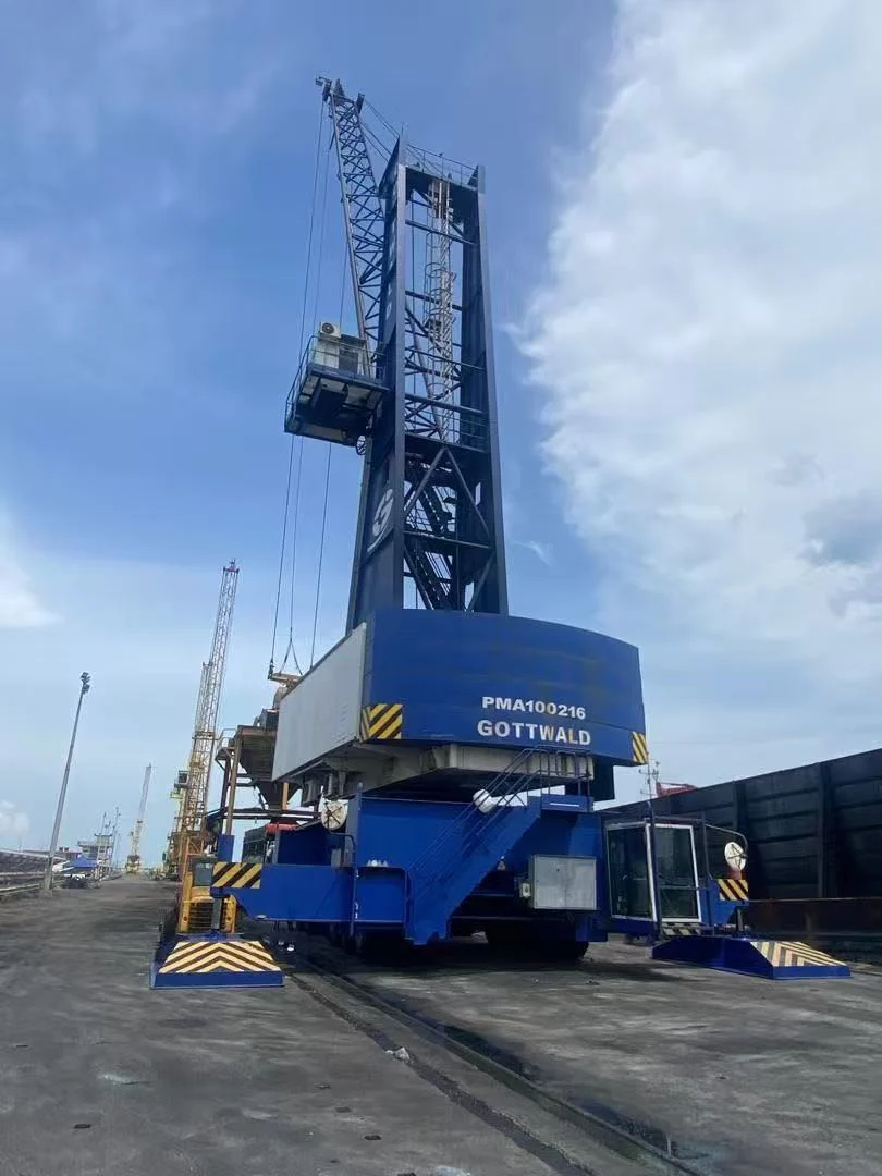 GOTTWALD PMA100216 port crane at a Bangladesh port before slewing bearing inspection.