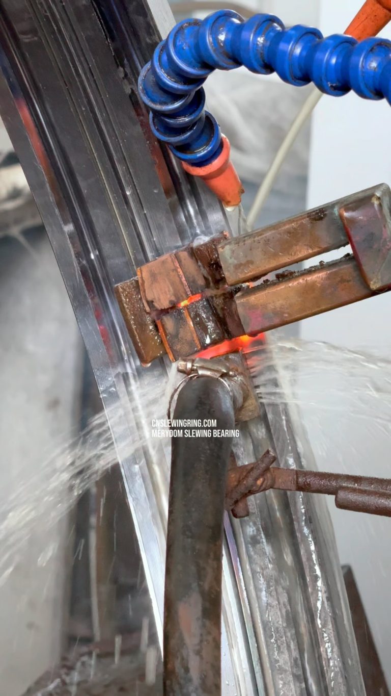 The raceways of slewing bearings need to be induction hardened to increase hardness.
