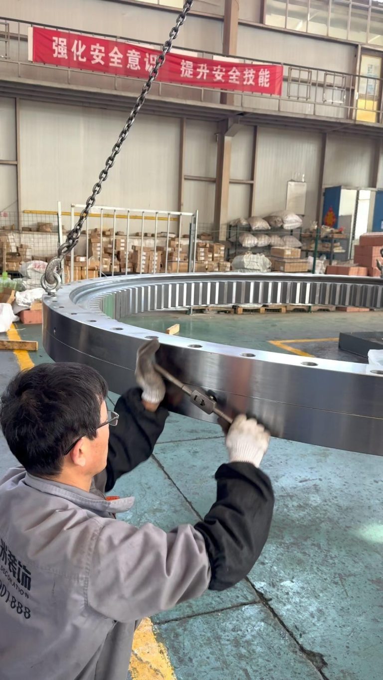 These huge slewing bearings will be used in large port cranes.