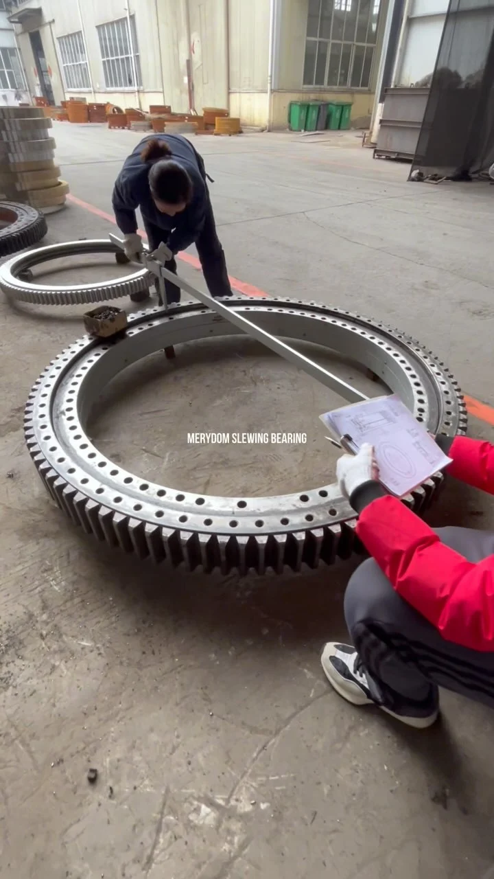 The customer sent the used slewing bearings from Europe to our factory to measure and remanufacture them.