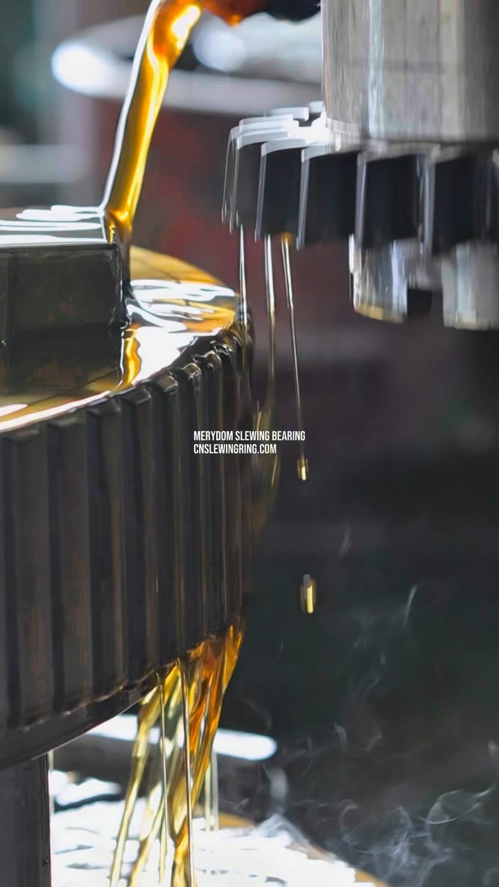 Machining of slewing bearing teeth.