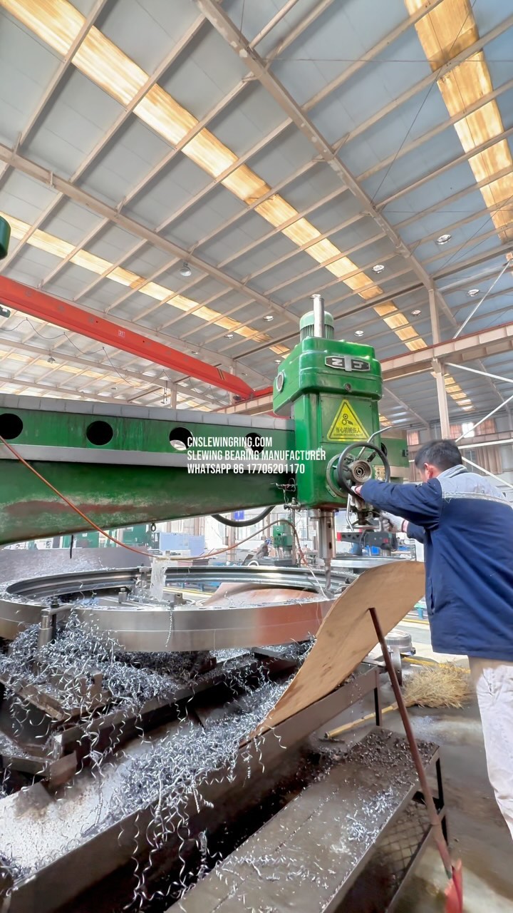 We are drilling holes for the large slewing bearings.
