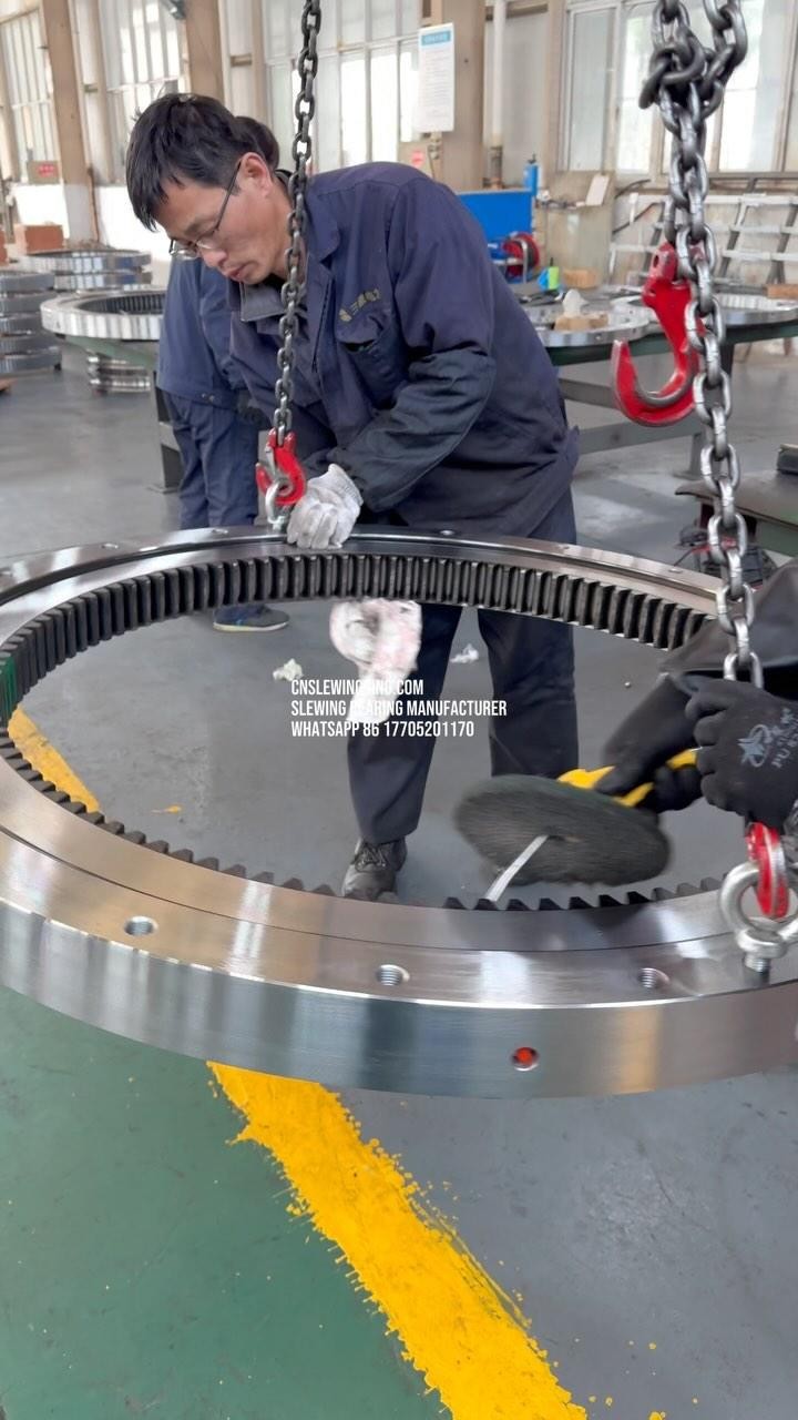 After each piece of slewing bearing passes the inspection, it needs to be cleaned and wiped clean again,…