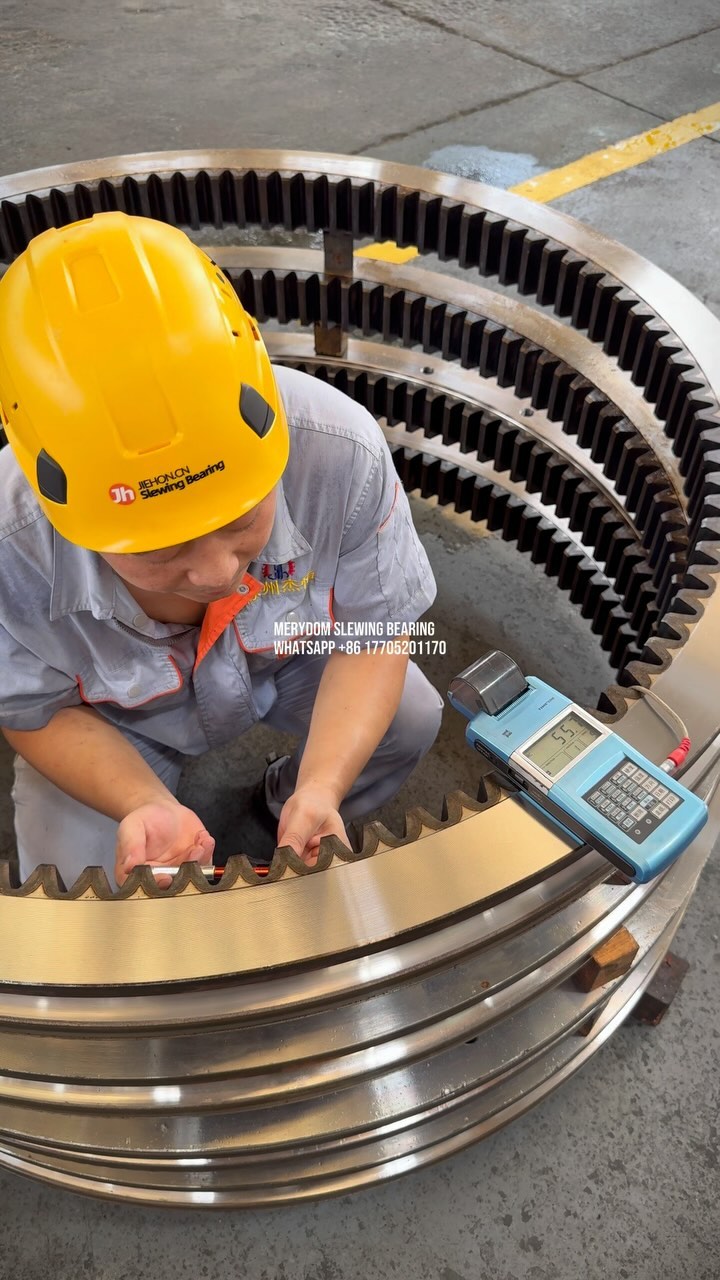 Heat treatment of slewing bearing: After raceway quenching, hardness is HRC 55-62 with a depth of 3mm-5mm. After…