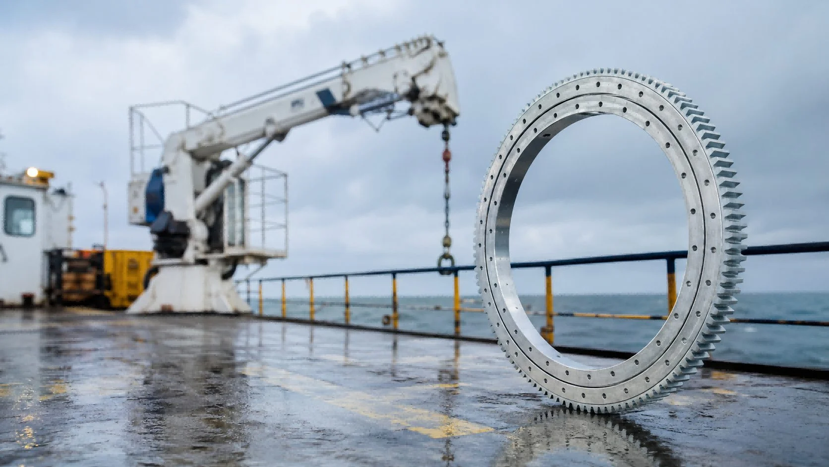 Marine crane manufacturer reviewing slewing bearing production at MERYDOM