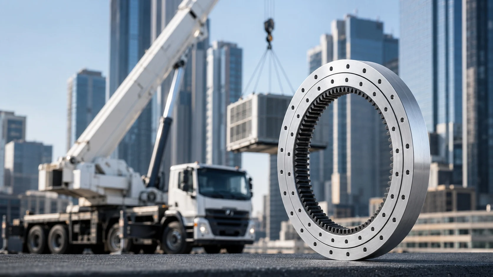 Truck-mounted loader crane with slewing bearing at column base