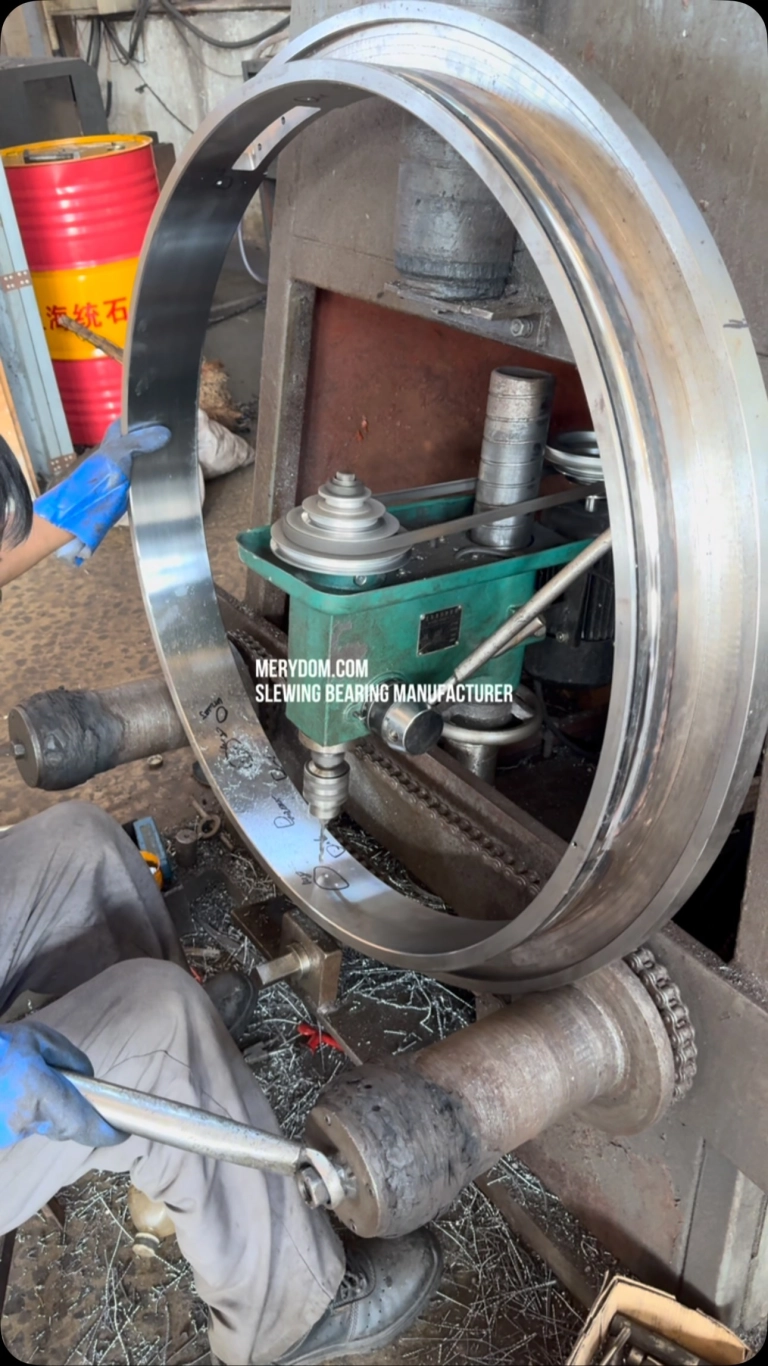 This custom slewing bearing features dozens of mounting holes on its inner wall, with varying diameters, positions, and…