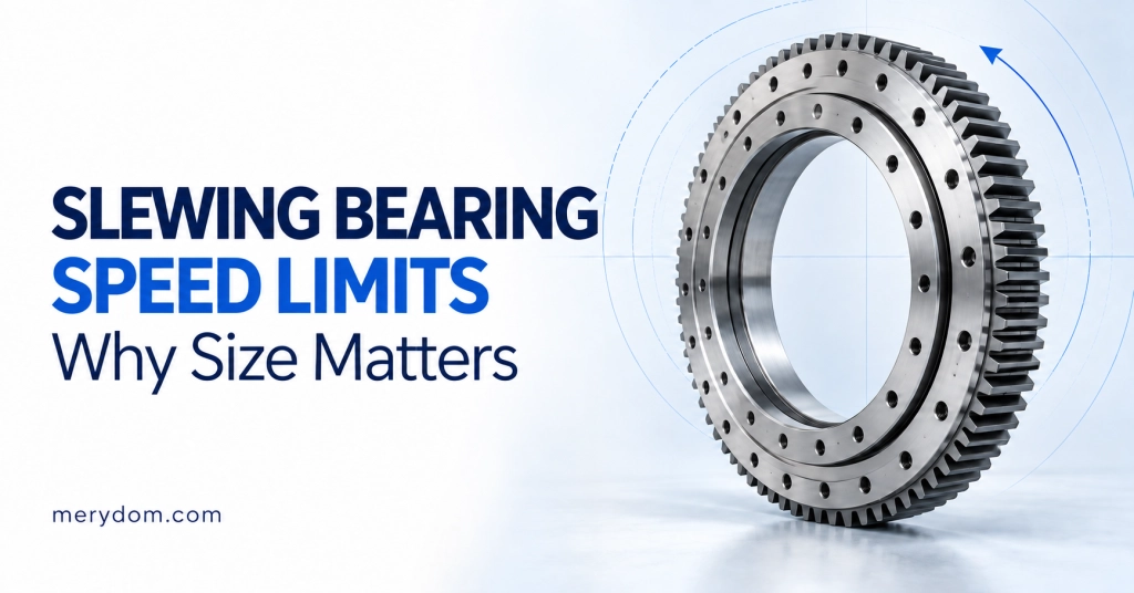 MERYDOM engineering guide to slewing bearing speed limits and why size matters; illustrative steel slewing ring.