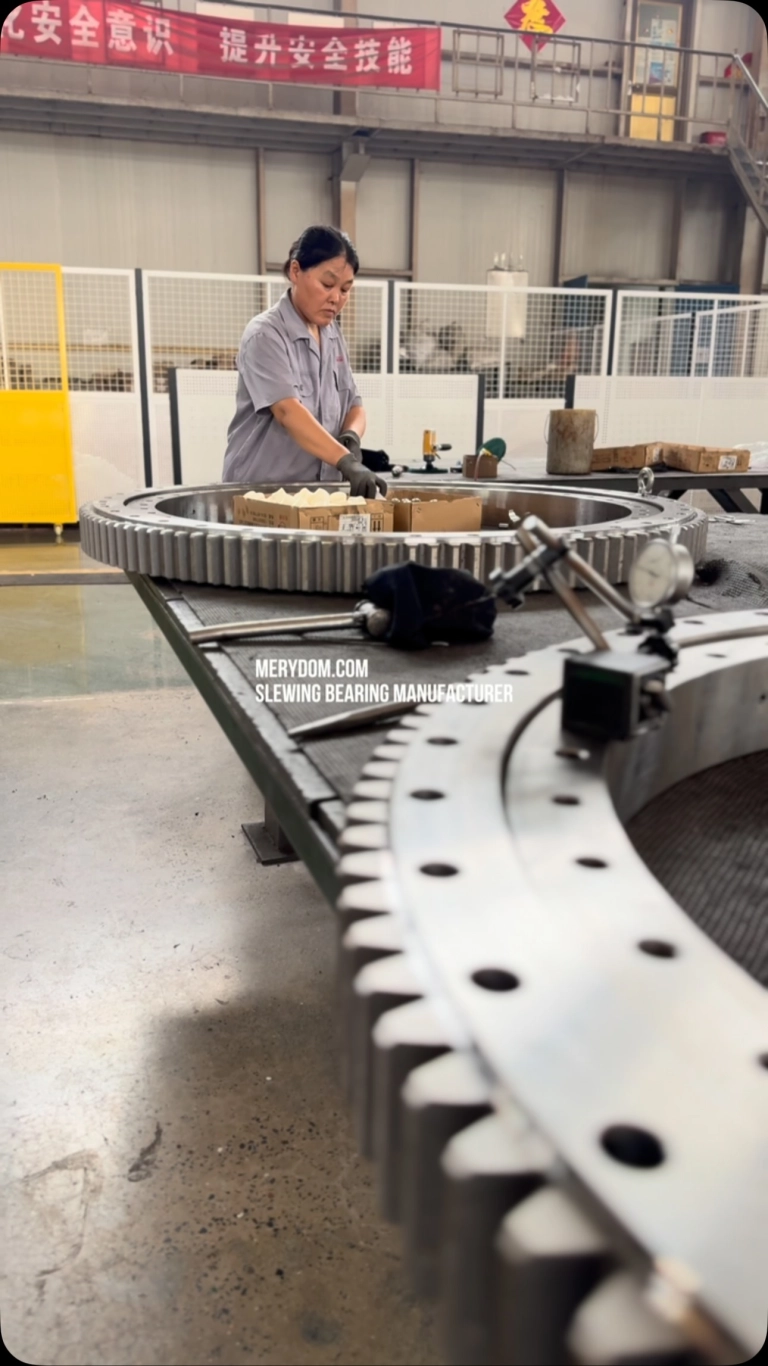 We are assembling a 2-meter outer diameter, internally geared single-row ball slewing bearing.
