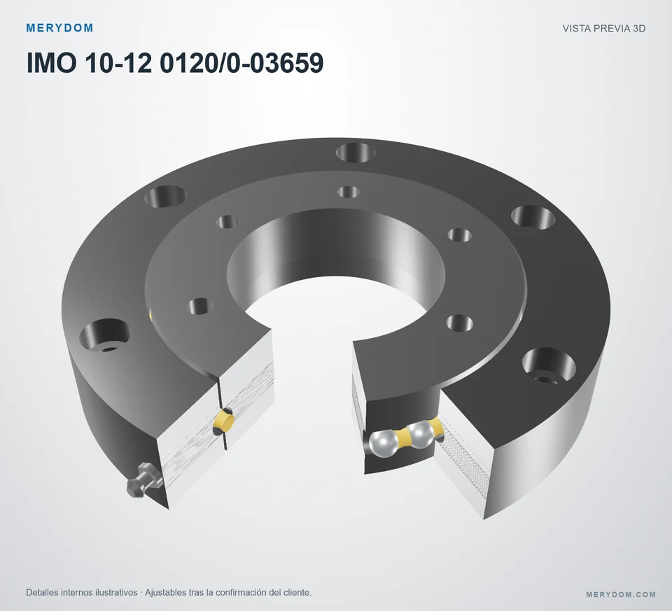 Vista previa del modelo 3D de la corona de giro de sustitución MERYDOM para IMO 10-12 0120/0-03659.