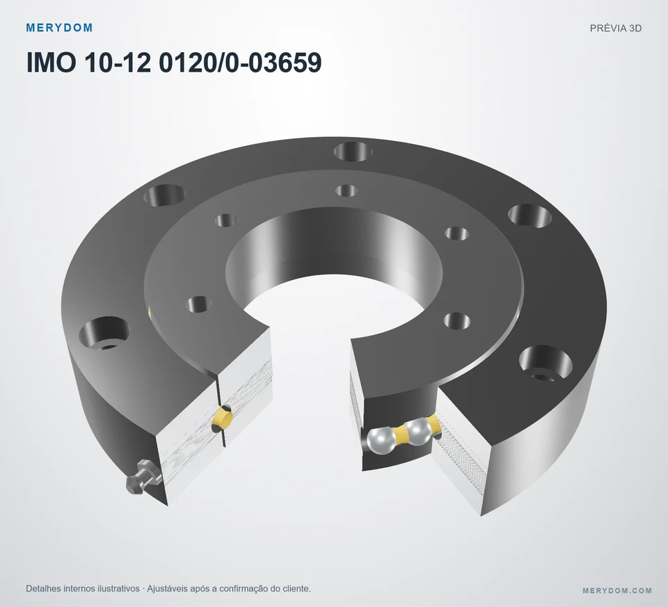 Prévia do modelo 3D do rolamento de giro de substituição MERYDOM para IMO 10-12 0120/0-03659.