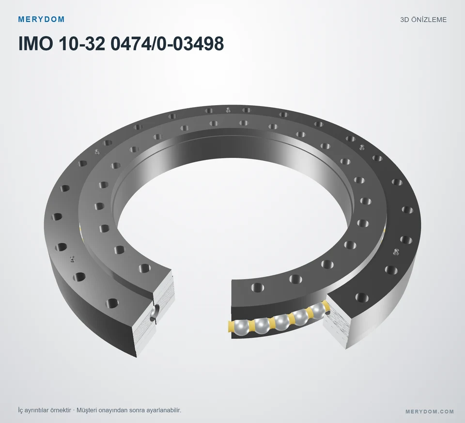 IMO 10-32 0474/0-03498 için MERYDOM muadil döner tabla rulmanının 3D model önizlemesi.