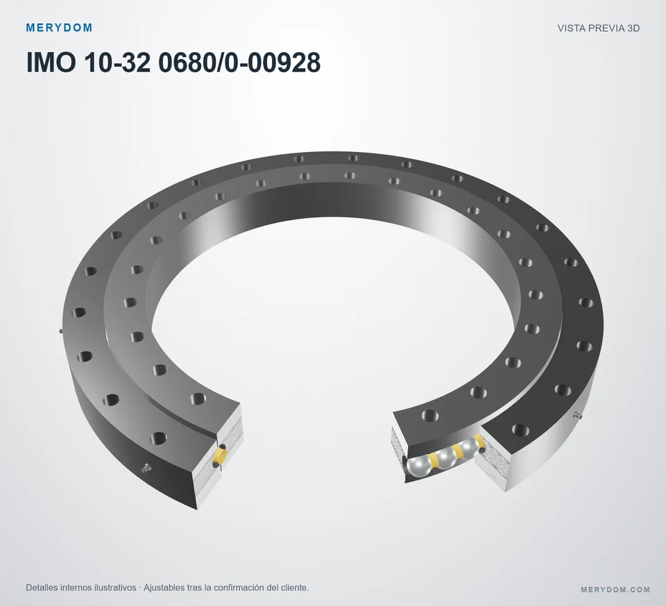 Vista previa del modelo 3D de la corona de giro de sustitución MERYDOM para IMO 10-32 0680/0-00928.