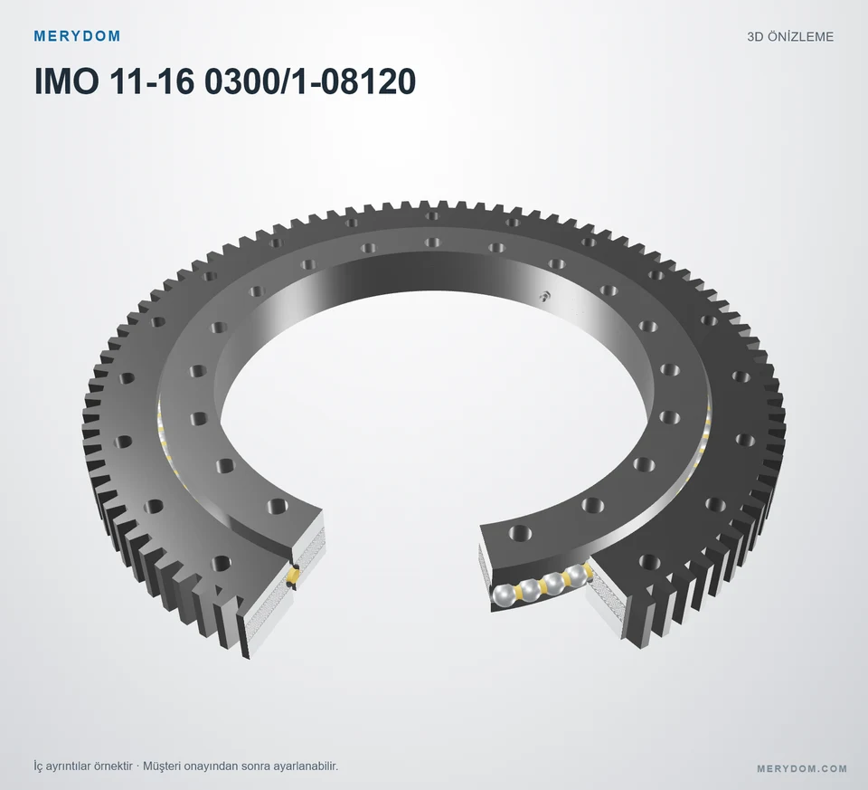 IMO 11-16 0300/1-08120 için MERYDOM muadil döner tabla rulmanının 3D model önizlemesi.