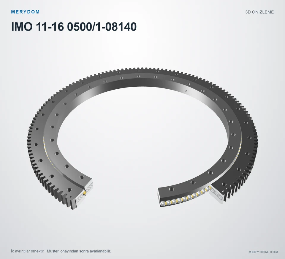 IMO 11-16 0500/1-08140 için MERYDOM muadil döner tabla rulmanının 3D model önizlemesi.