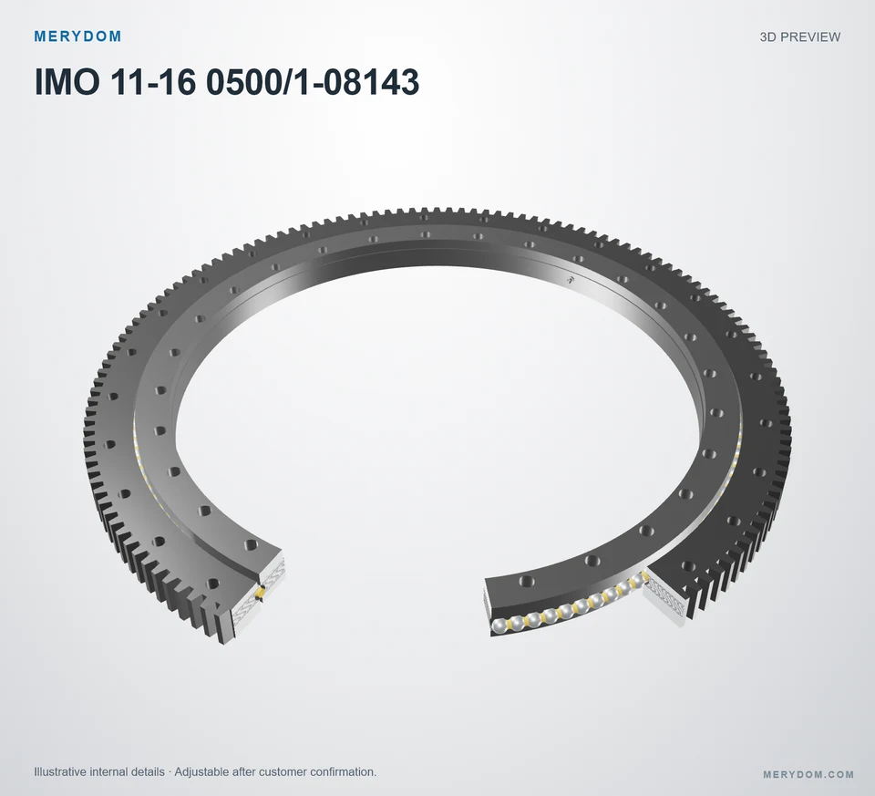 3D model preview of the MERYDOM replacement slewing bearing for IMO 11-16 0500/1-08143.