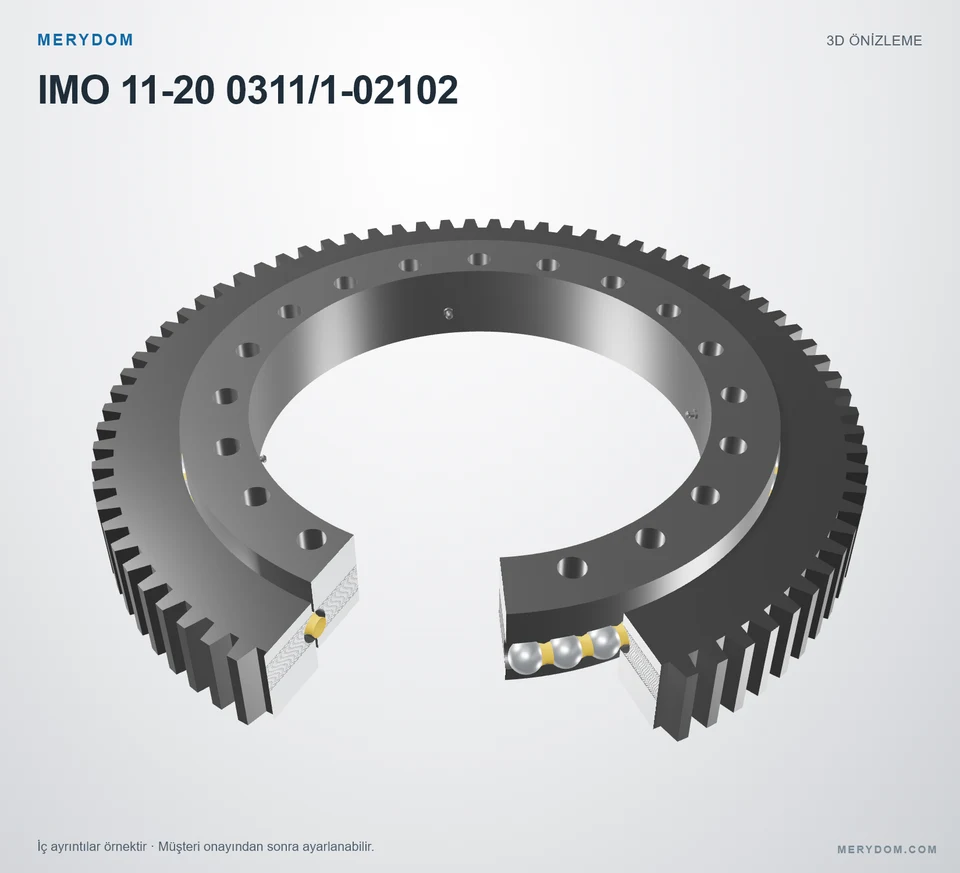 IMO 11-20 0311/1-02102 için MERYDOM muadil döner tabla rulmanının 3D model önizlemesi.