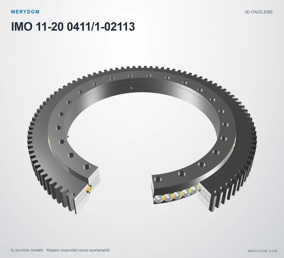 IMO 11-20 0411/1-02113 için MERYDOM muadil döner tabla rulmanının 3D model önizlemesi.