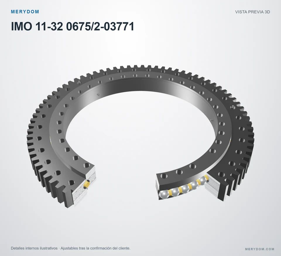 Vista previa del modelo 3D de la corona de giro de sustitución MERYDOM para IMO 11-32 0675/2-03771.
