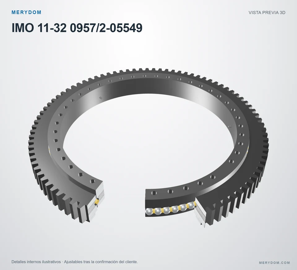 Vista previa del modelo 3D de la corona de giro de sustitución MERYDOM para IMO 11-32 0957/2-05549.