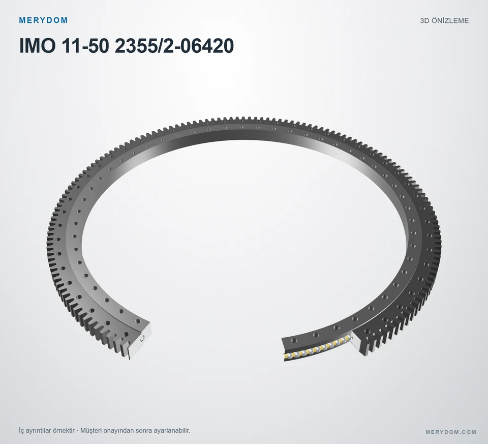 IMO 11-50 2355/2-06420 için MERYDOM muadil döner tabla rulmanının 3D model önizlemesi.