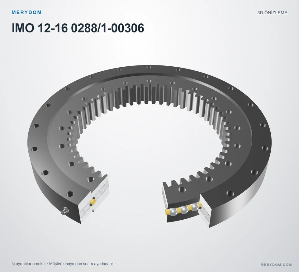 IMO 12-16 0288/1-00306 için MERYDOM muadil döner tabla rulmanının 3D model önizlemesi.