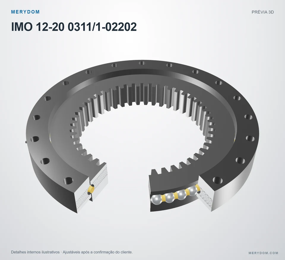 Prévia do modelo 3D do rolamento de giro de substituição MERYDOM para IMO 12-20 0311/1-02202.