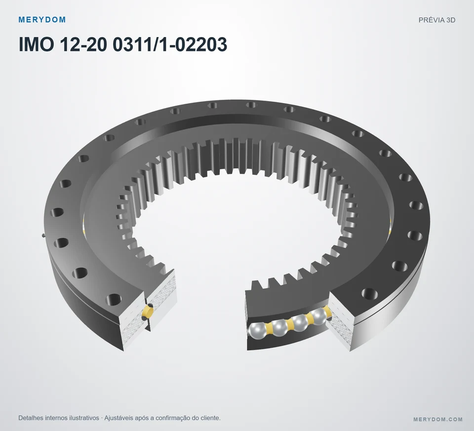 Prévia do modelo 3D do rolamento de giro de substituição MERYDOM para IMO 12-20 0311/1-02203.