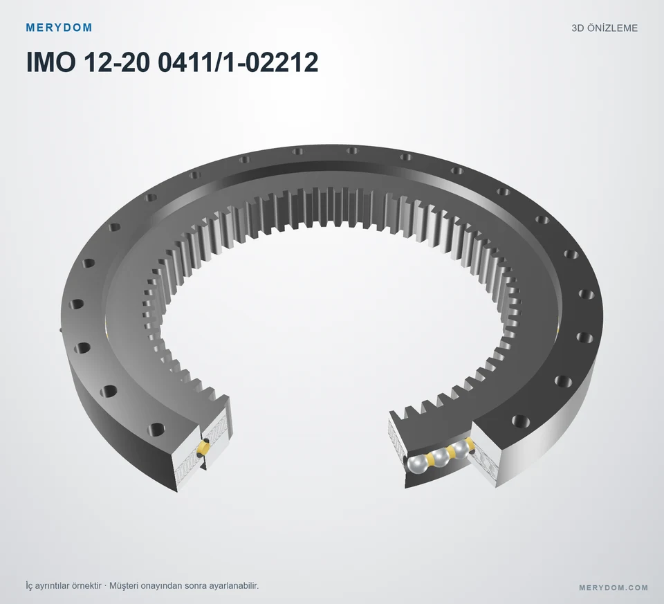 IMO 12-20 0411/1-02212 için MERYDOM muadil döner tabla rulmanının 3D model önizlemesi.