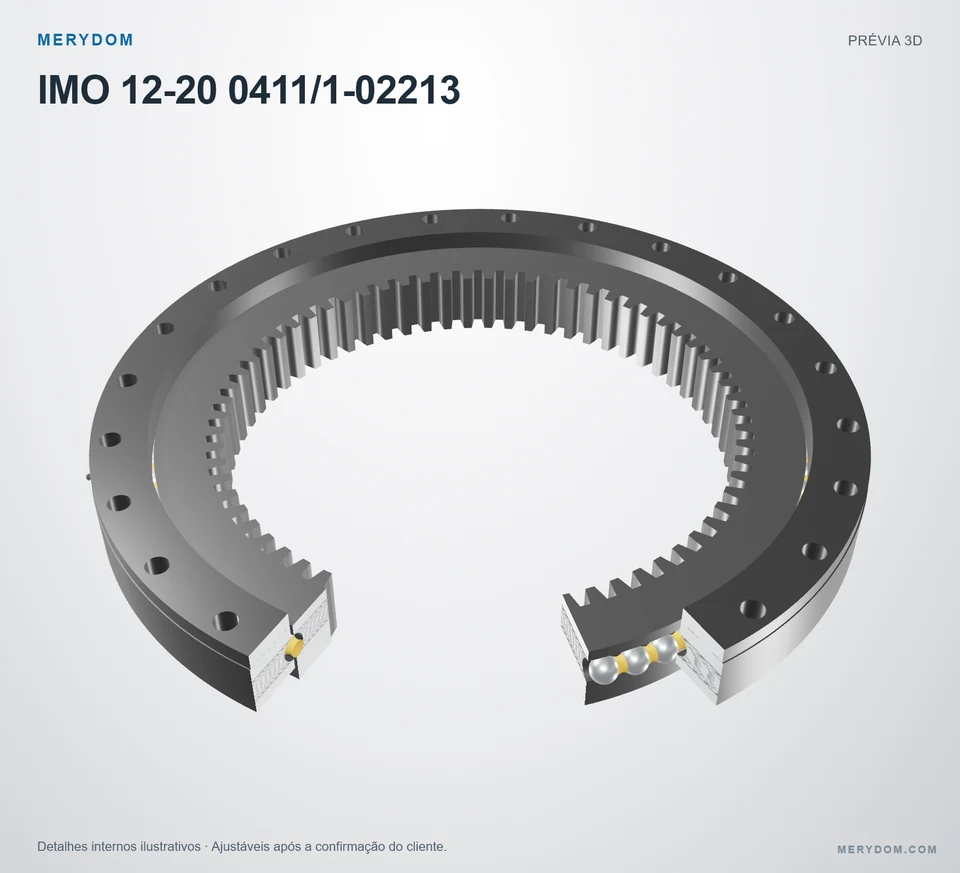 Prévia do modelo 3D do rolamento de giro de substituição MERYDOM para IMO 12-20 0411/1-02213.