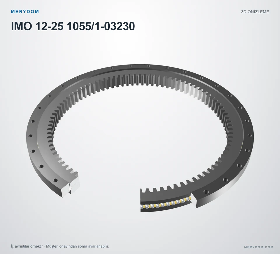 IMO 12-25 1055/1-03230 için MERYDOM muadil döner tabla rulmanının 3D model önizlemesi.