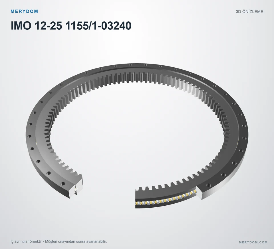 IMO 12-25 1155/1-03240 için MERYDOM muadil döner tabla rulmanının 3D model önizlemesi.