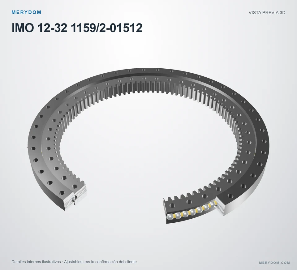Vista previa del modelo 3D de la corona de giro de sustitución MERYDOM para IMO 12-32 1159/2-01512.