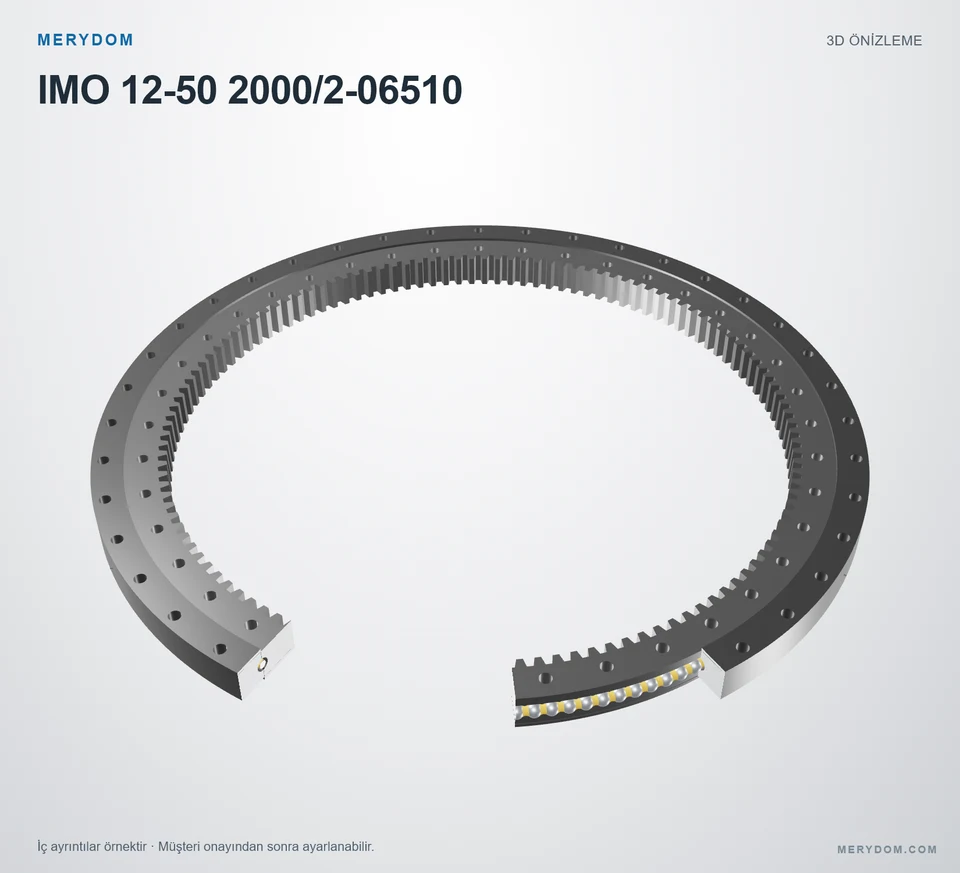 IMO 12-50 2000/2-06510 için MERYDOM muadil döner tabla rulmanının 3D model önizlemesi.