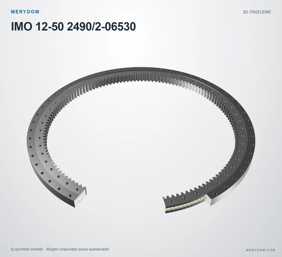 IMO 12-50 2490/2-06530 için MERYDOM muadil döner tabla rulmanının 3D model önizlemesi.