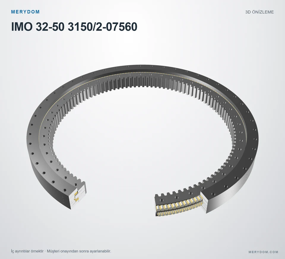 IMO 32-50 3150/2-07560 için MERYDOM muadil döner tabla rulmanının 3D model önizlemesi.