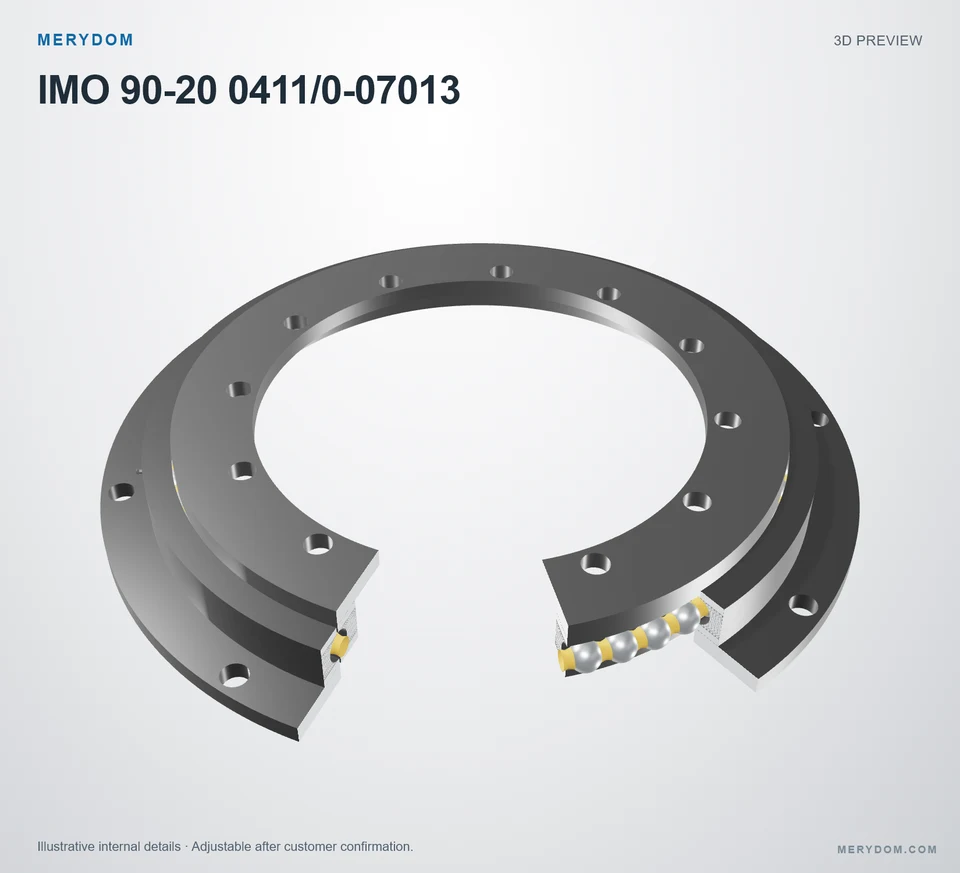 3D model preview of the MERYDOM replacement slewing bearing for IMO 90-20 0411/0-07013.