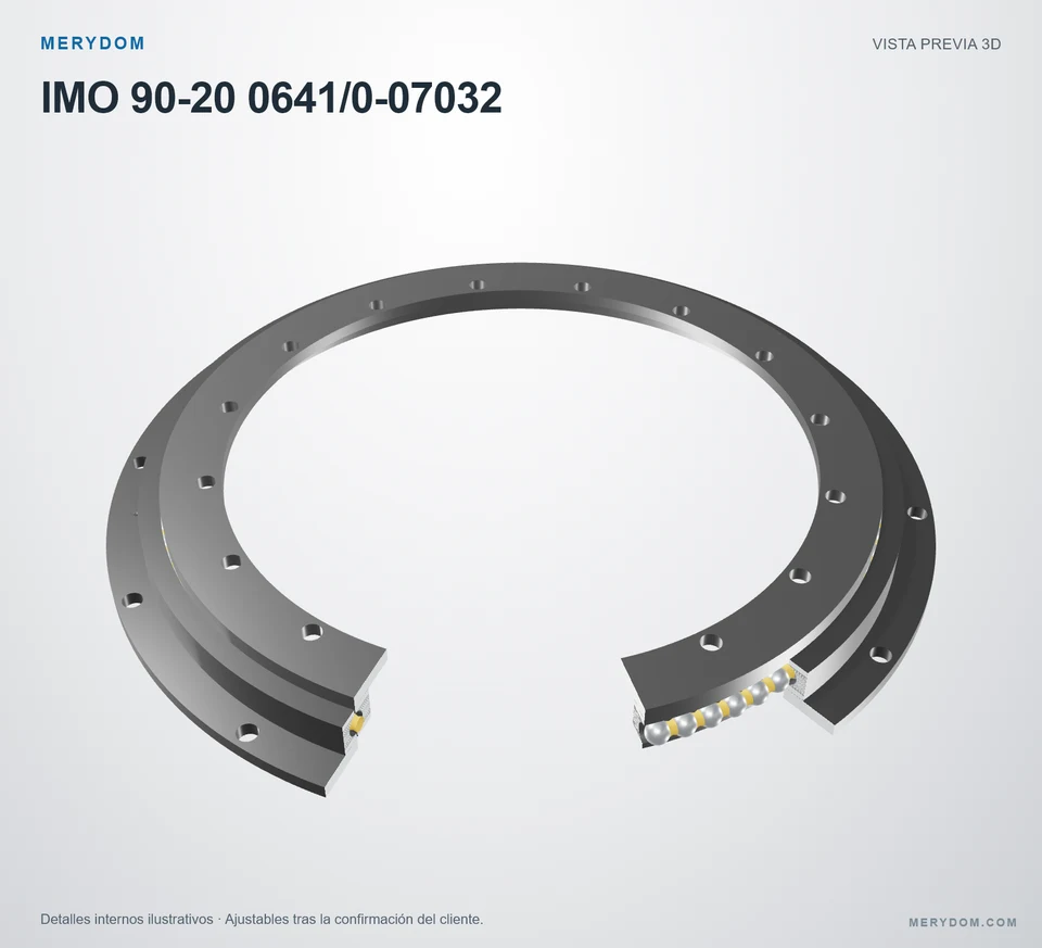 Vista previa del modelo 3D de la corona de giro de sustitución MERYDOM para IMO 90-20 0641/0-07032.