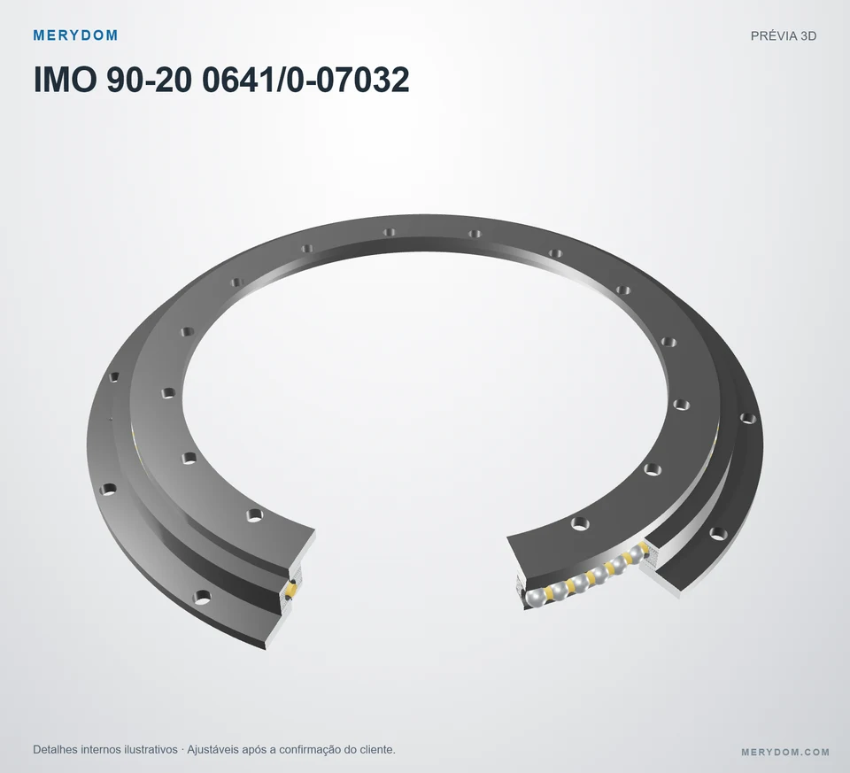 Prévia do modelo 3D do rolamento de giro de substituição MERYDOM para IMO 90-20 0641/0-07032.