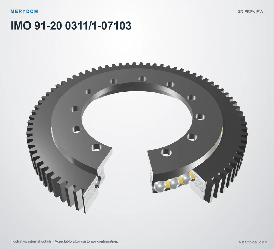 3D model preview of the MERYDOM replacement slewing bearing for IMO 91-20 0311/1-07103.