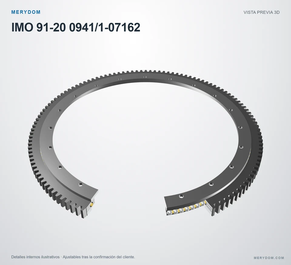 Vista previa del modelo 3D de la corona de giro de sustitución MERYDOM para IMO 91-20 0941/1-07162.