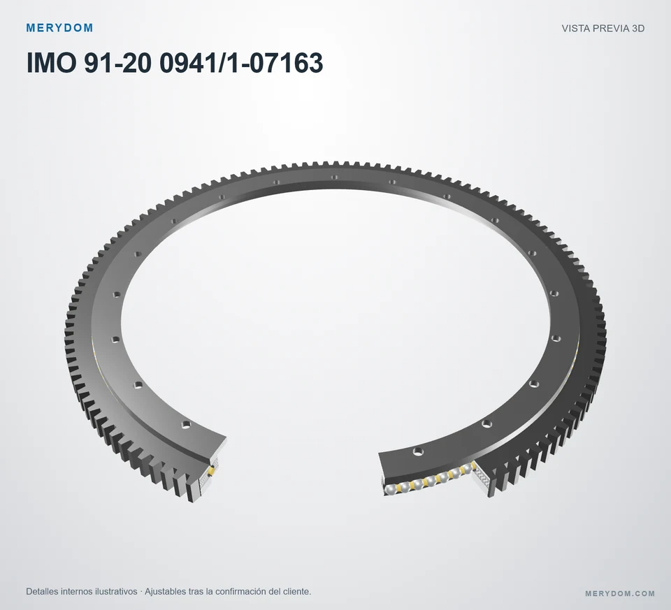 Vista previa del modelo 3D de la corona de giro de sustitución MERYDOM para IMO 91-20 0941/1-07163.