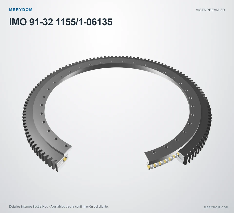 Vista previa del modelo 3D de la corona de giro de sustitución MERYDOM para IMO 91-32 1155/1-06135.