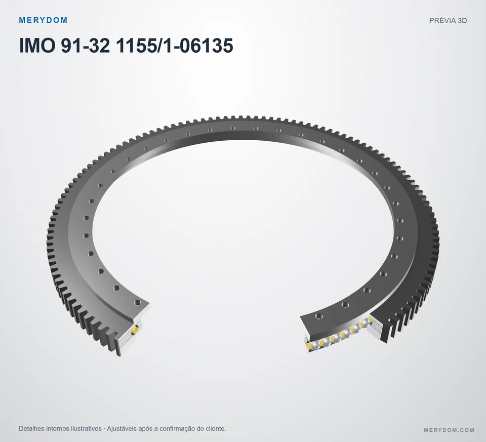 Prévia do modelo 3D do rolamento de giro de substituição MERYDOM para IMO 91-32 1155/1-06135.