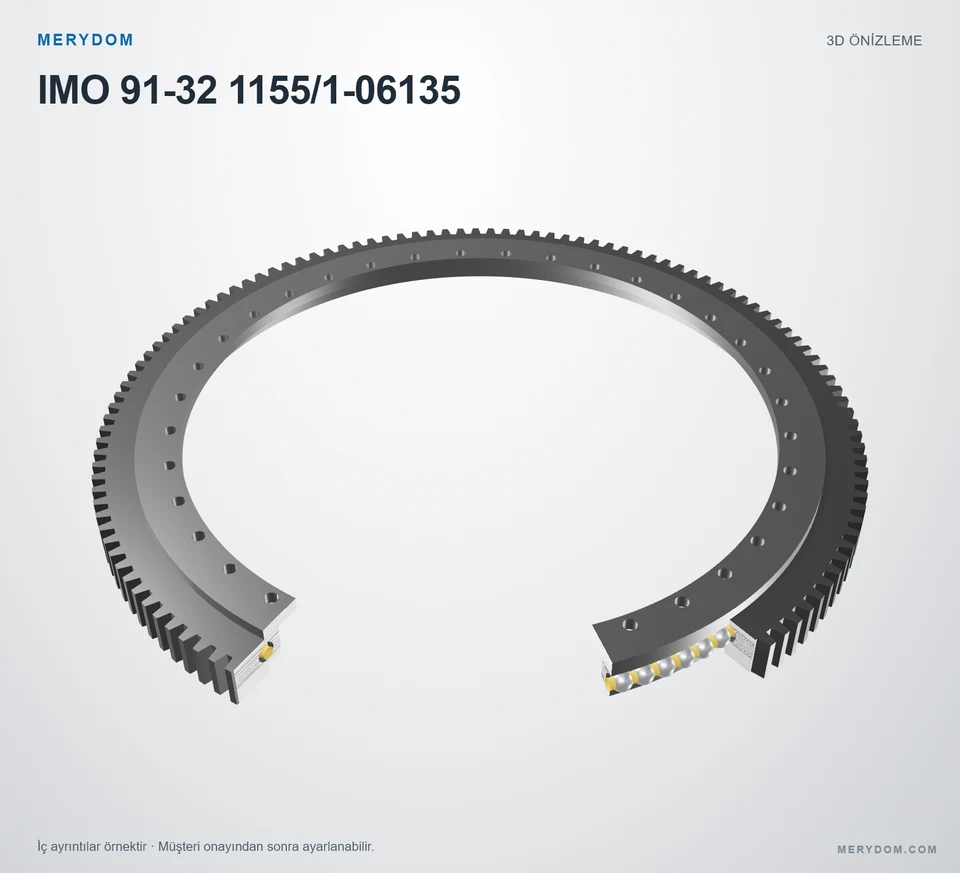 IMO 91-32 1155/1-06135 için MERYDOM muadil döner tabla rulmanının 3D model önizlemesi.